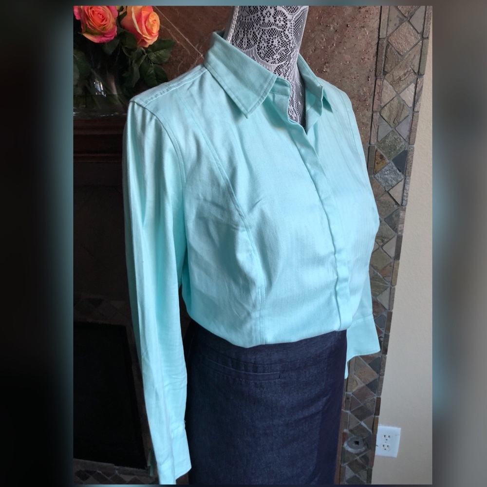 Ann Taylor Turquoise Button Down Top Size 14petite